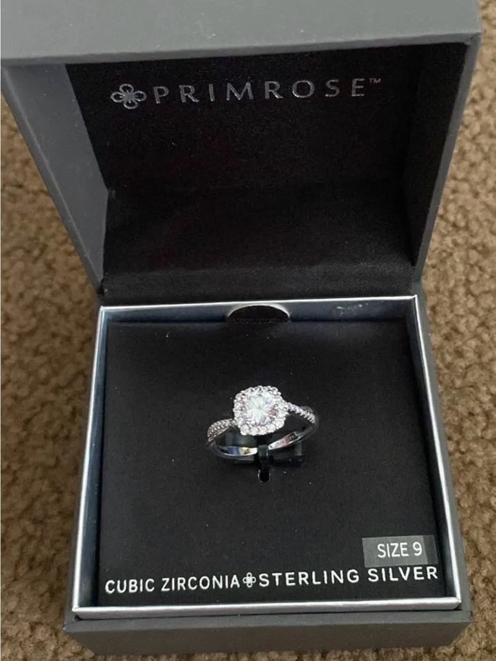 Primrose Sterling Silver Cubic Zirconia Halo Ring in Silver (Size 9)